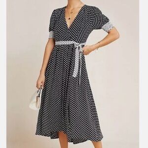 Anthropologie Maeve Black and White Polka Dot Midi Dress